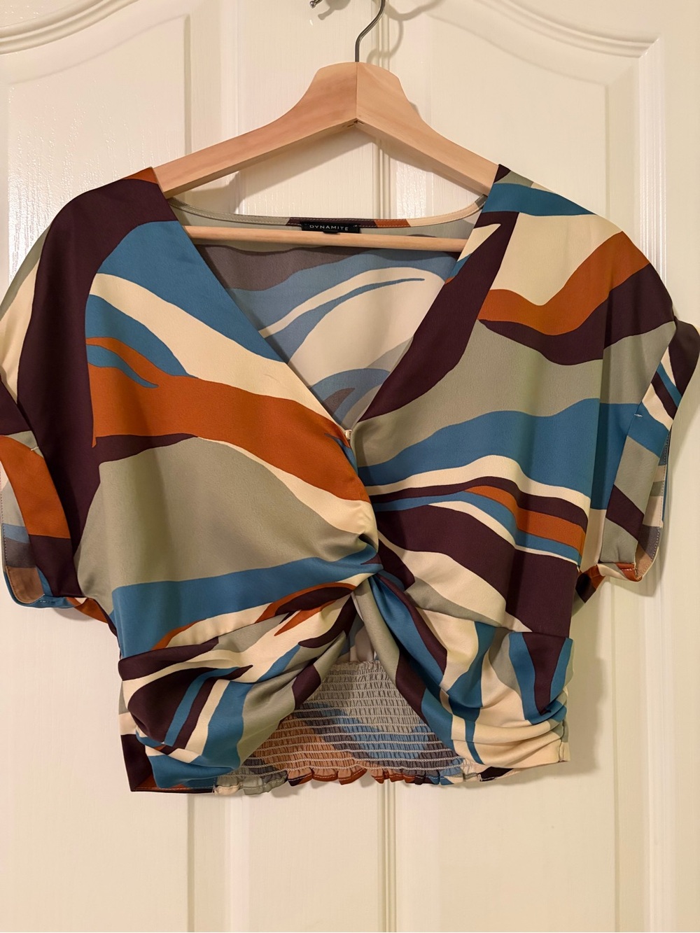 Dynamite Multi-Color Wave Twist-Front Crop Top